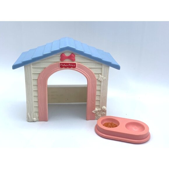 Fisher Price Loving Family White Doghouse Blue Roof and Dog Dish Dollhouse 2005 - Picture 1 of 8
